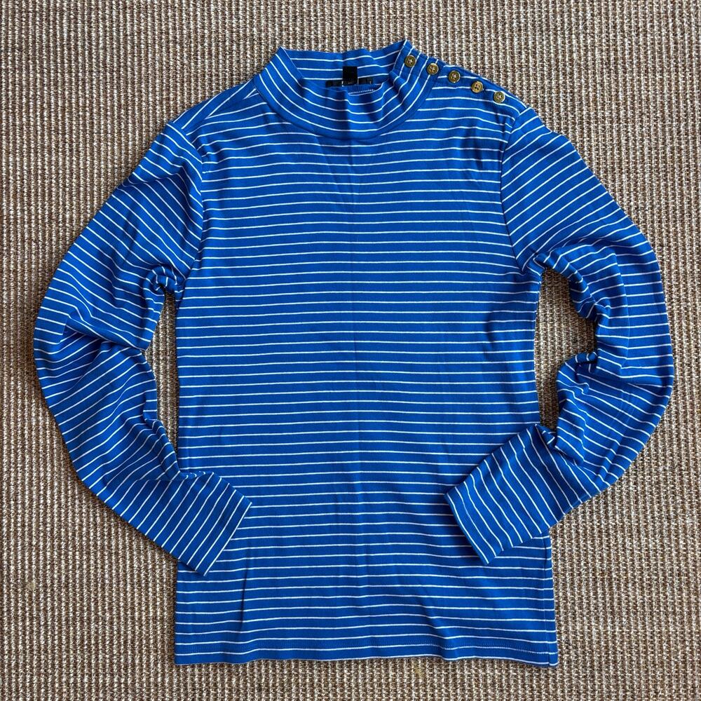 ⚓ J.Crew Mock Neck Stripe Top | Size S+ | Cobalt Blue
